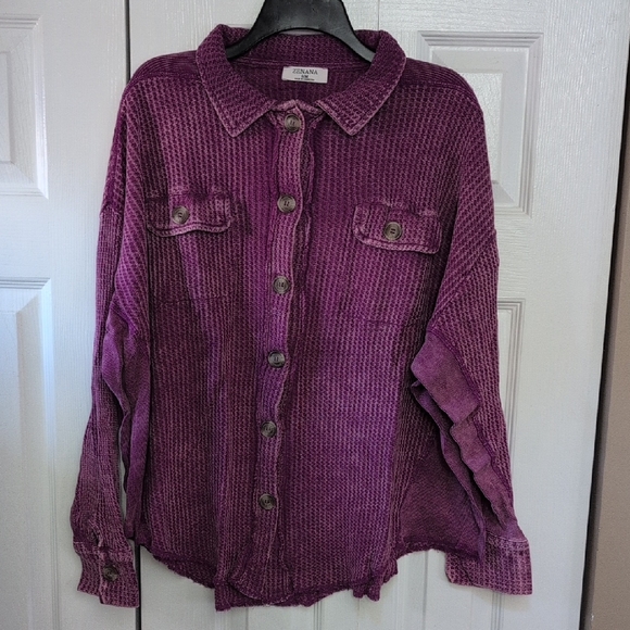 Zenana Tops - NEW Zenana Acid Wash Waffle Knit Shacket